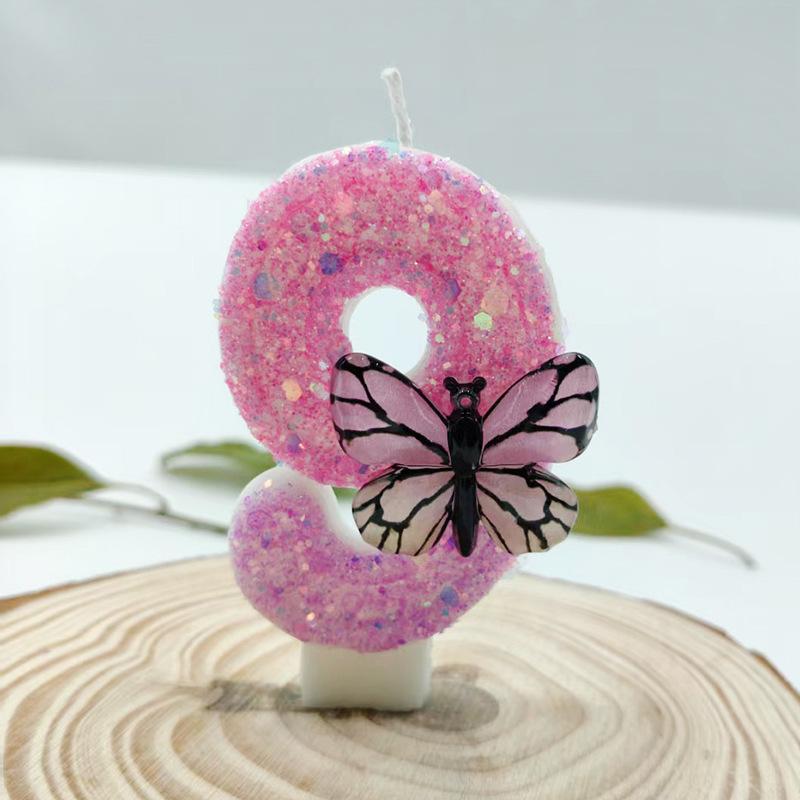 

Pink Butterfly Digital Candle Birthday Party Princess Girl Creative Candle Birthday Decoration Independent Packaging Number 9