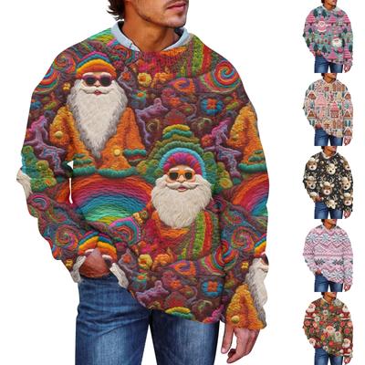 Herren-Pullover mit Weihnachts-Print, Kunstpullover mit Rundhalsausschnitt, lockeres Langarmoberteil