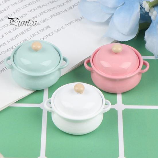 1/8 1/12  Dollhouse Miniature Candy Color Kitchen Soup Pot Model Sauce Pan Toys