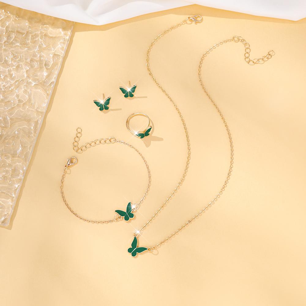 5pcs Exquisite And Elegant Butterfly Pendant Earrings Bracelet Ring And Necklace Perfect As Gift Birthdays Any Special Occasion