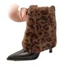 Leopard Fur Women Ankle Boots Pointed Toe Sexy High Heels Shoes 2025 Trend Fashion Leather Pumps Designer Winter Botas De Mujer