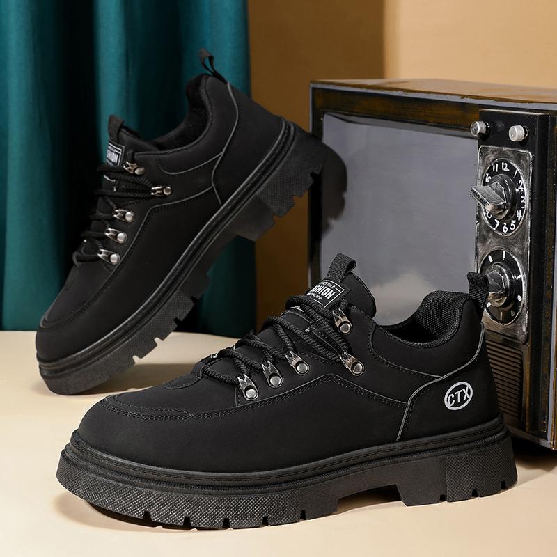 Outdoor Leather Men's Casual Shoes Non Slip Hiking Shoes Breathable Lightweight Fashion Work Boots Comfortable Walking Sneakers
