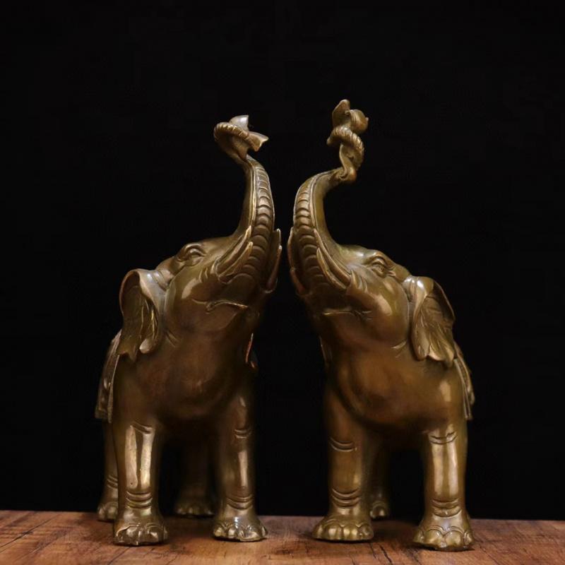 Antique Copper Ornament Yuanbao Ruyi Water Absorbing Elephant Home Office Desktop Gift Large Auspicious Fortun
