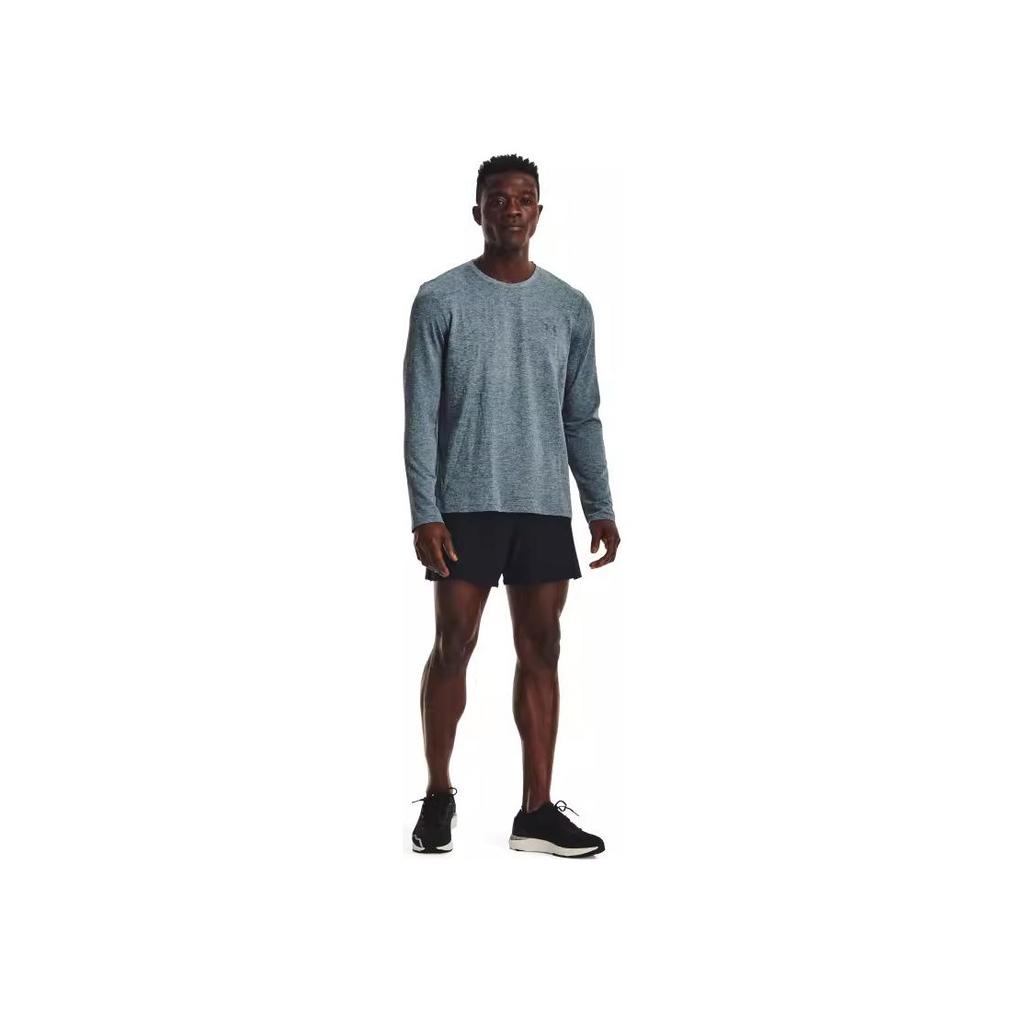 Under Armour Solid Crew Neck Pullover Straight Long Sleeve T-Shirt Men Tops Blue 1375693-414