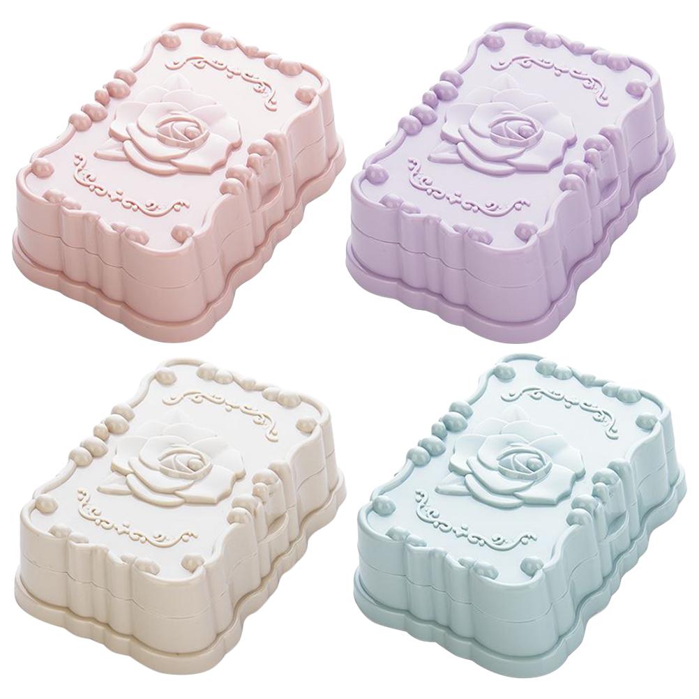 

4 Pcs Nordic Style Rose Relief Drain Soap Box Container Travel Dish with Lid Dispenser Holder Tray Leakproof