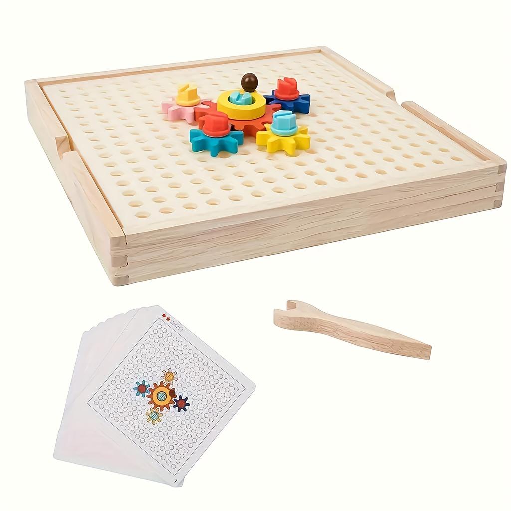 Wooden Gear Block Educational Set, Multifunctional Kids Puzzle Toy That Enhances Fine Motor Skills, Ideal For Birthdays And Holidays.