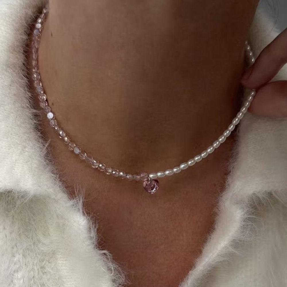 Mode Kvast Kæde Vedhæng Halskæde Til Kvinder Boho Gennemsigtig Krystal & Imitationsperle Kæde Smykker Valentinsgave N0538