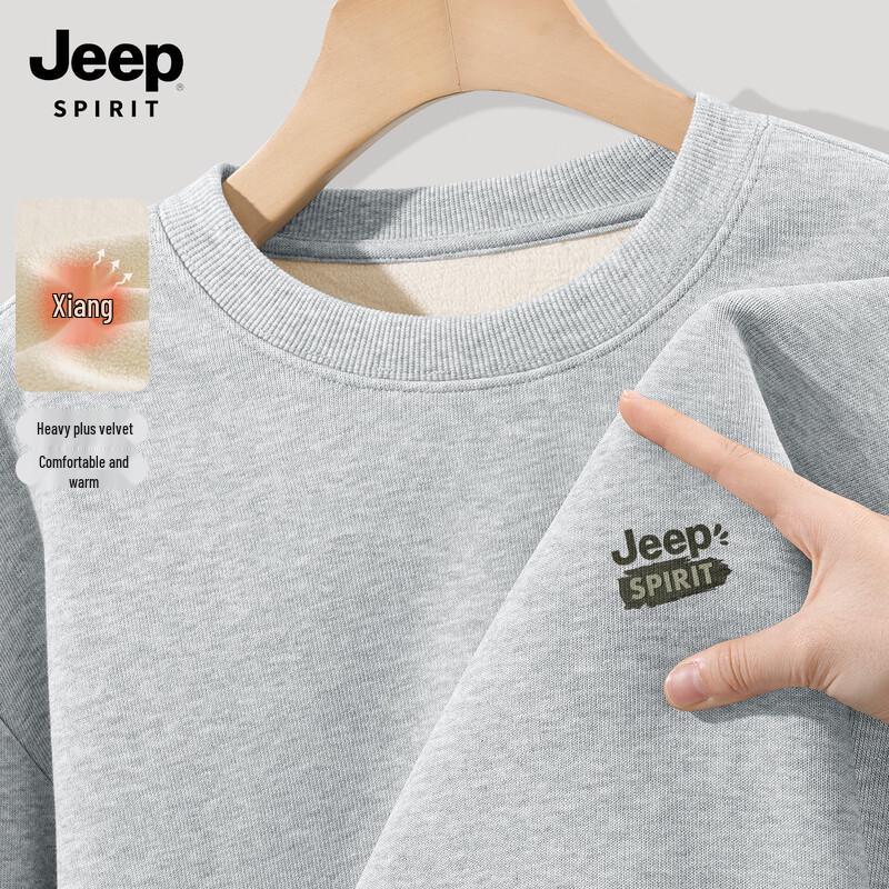 JEEP SPIRIT Men's Fleece-Lined Round Neck Sweatshirt