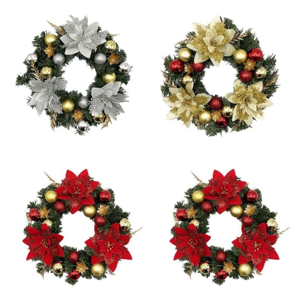 Red Flower Christmas Wreath Realistic Design Faux Greenery Wreath Xmas Artificial Garland  Holiday