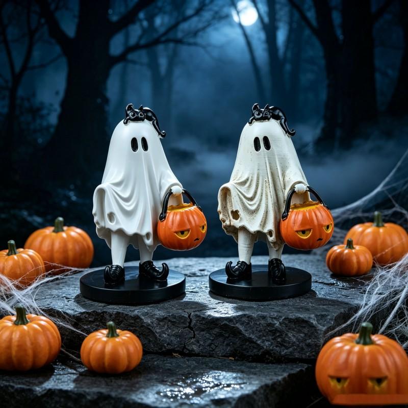 Halloween Resin Decor Set Ghost Pumpkin Figurines Home Tabletop Decoration Modern Minimalist Style