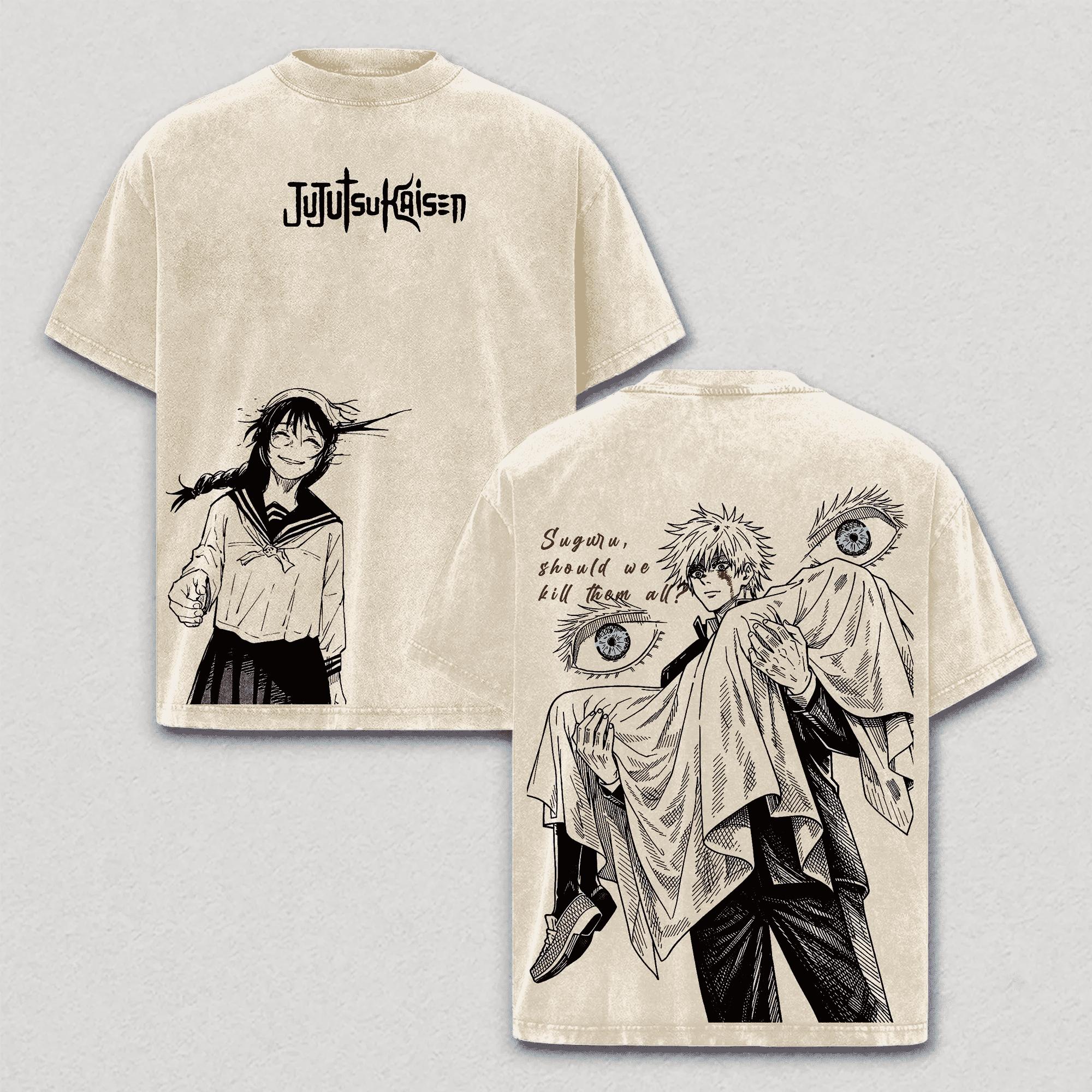 

Gojo Satoru Jujutsu Kaisen T-shirt Vintage Y2k Washed Oversized T Shirt Men Clothing Summer Short Sleeve Pure Cotton Tees Tops XXL бежевий