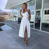 Women's Summer Fashion Socialite Deep V Cutout Slit Halter Dress Dress