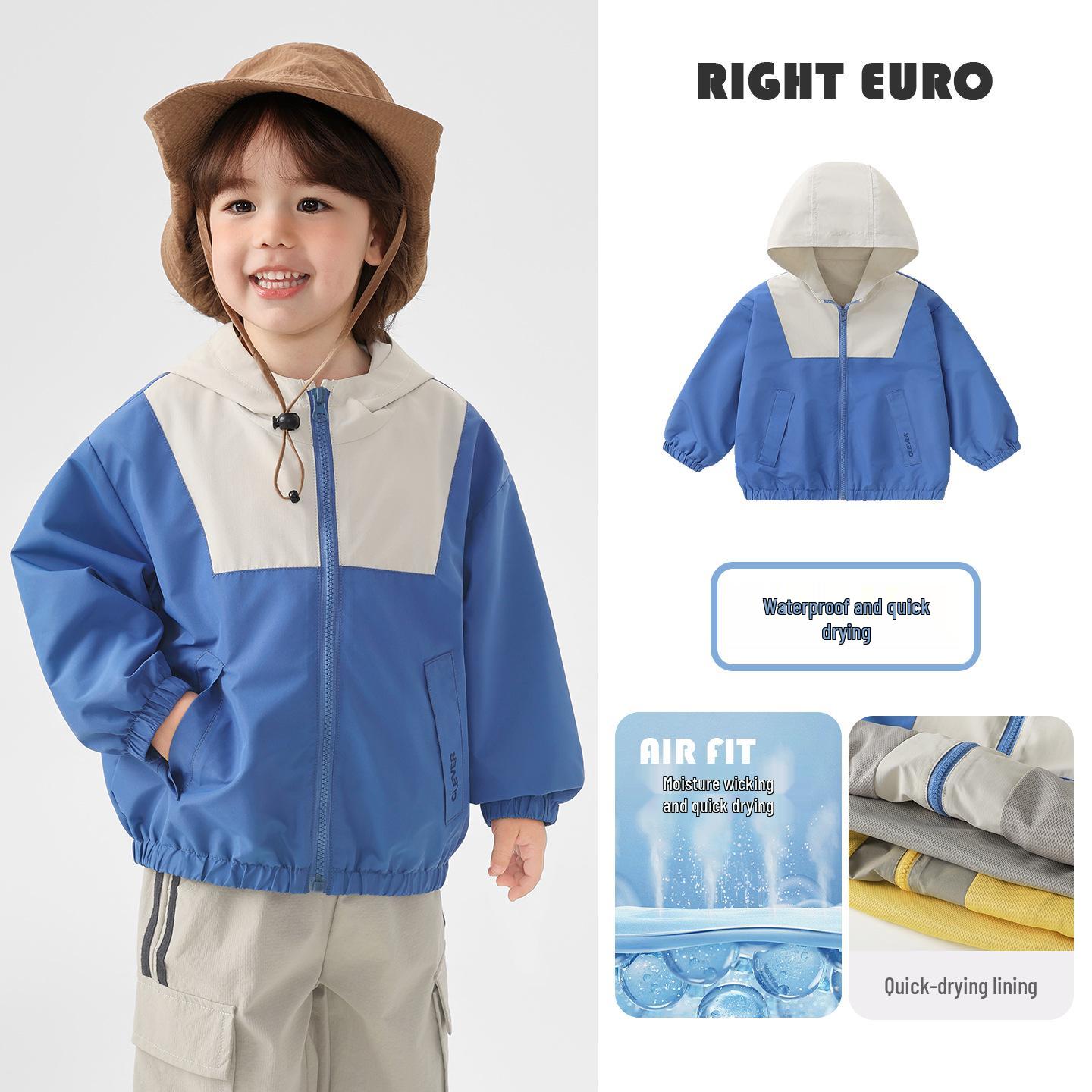 

Trendy Waterproof Quick-Dry Jacket for European Boys - Spring/Autumn 2026 Children s Clothing 140 cm темно-синього кольору