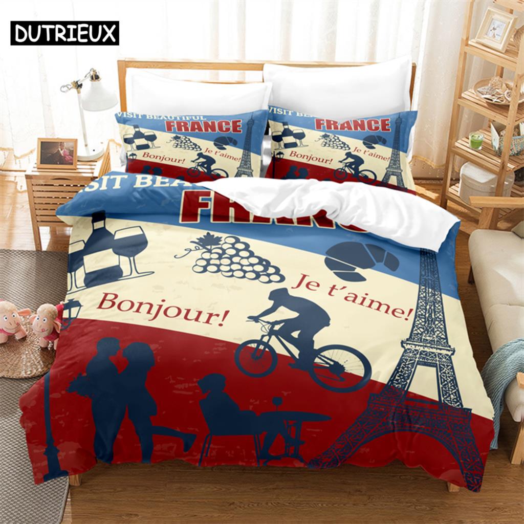 3D Digital-Printed Eiffel Tower-Themed Duvet Cover Set in Queen Size - Fashionable Bed Linen Design