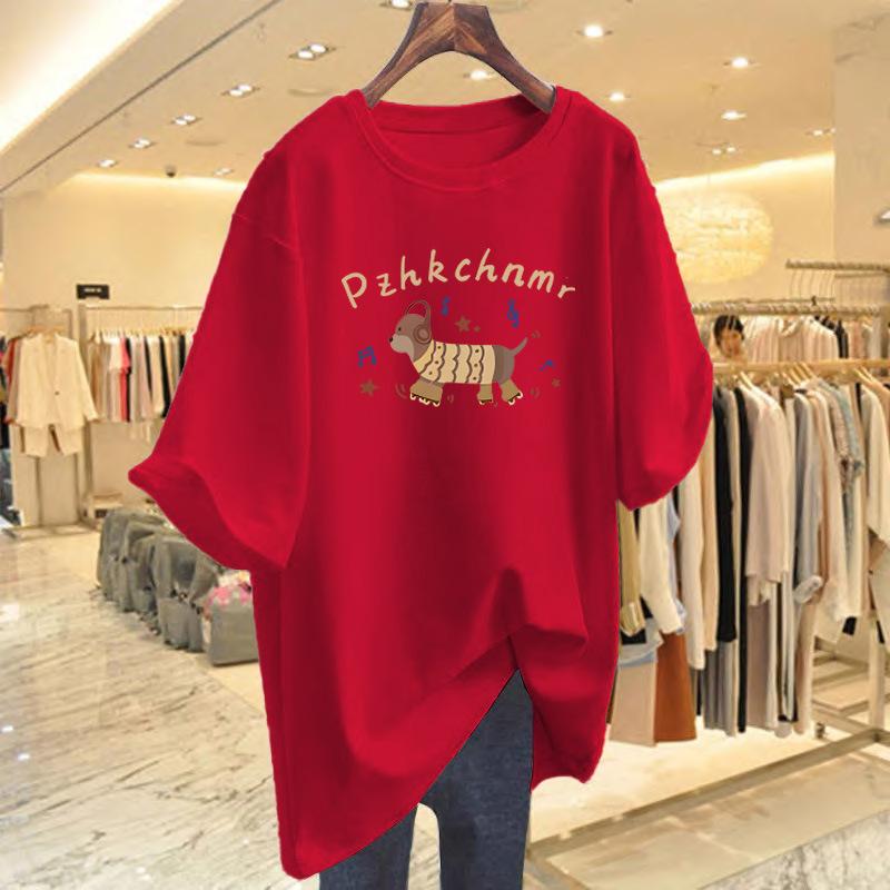 2025 autumn new Korean version trendy loose short-sleeved T-shirt women's sausage dog print wide T loose top women