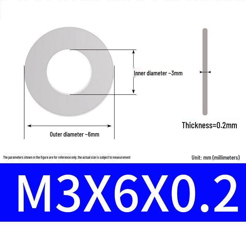 304 Stainless Steel Ultra-Thin Flat Washer, Thickness: 0.1/0.2/0.3/0.4/0.5 Mm, Sizes M1-M8
