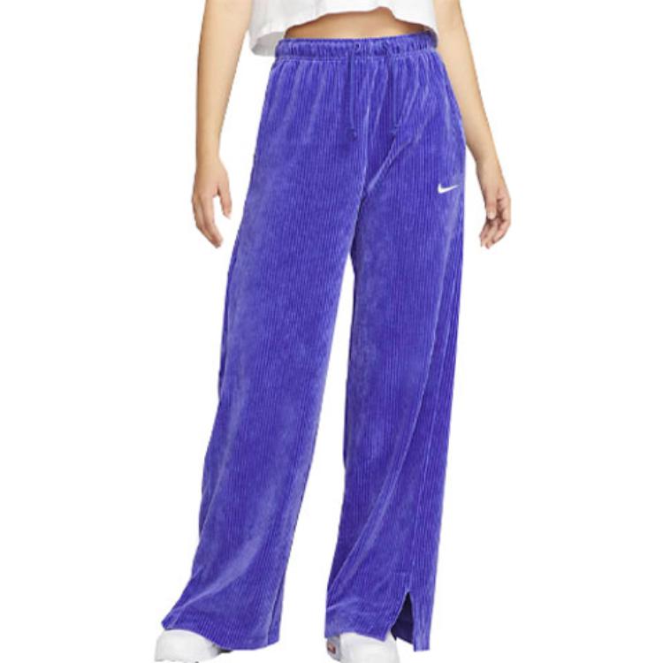 Nike Solid Color Logo Print Ribbed Side Split Corduroy Wide Leg Straight Leg Sports Pants Women Bottoms Purple DQ5922-430
