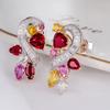 Designer Haute Couture Jewelry Super Fairy Colored Treasure Set Necklace, Light Luxury Full Diamond Ruby Pendant T Square Diamond Stud Earrings Women