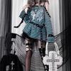 2KWEIRD Harajuku Punk Striped Print T Shirts Y2k Gothic Girls Off Shoulder Blue Red Loose Butterfly Letter 2000s Subculture Grunge Tees