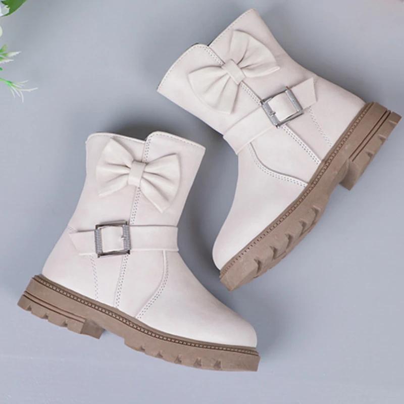 Fashion 2024 Girls Boots Bowkont Children Fashion Buckle Cool Solid Color Toddler Girls Shoes Casual Short Boots Korean Princess Shoes