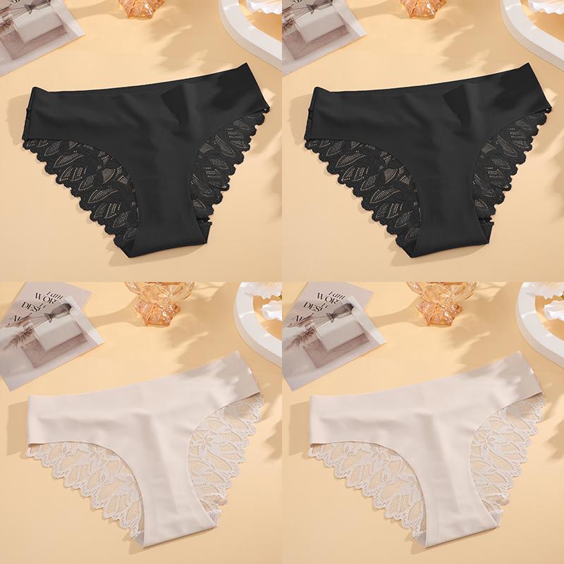4Pcs Women Lace Floral Underwear Seamless Stretch Panties Sexy Hollow Out Low-Waist Briefs Women Lace Comfort Lingerie