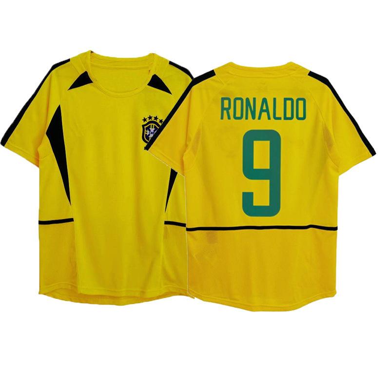 98-02 Brazil Home Jersey No. 6 Carlos No. 7 Ronaldinho No. 9 Ronaldinho Retro Classic Jersey