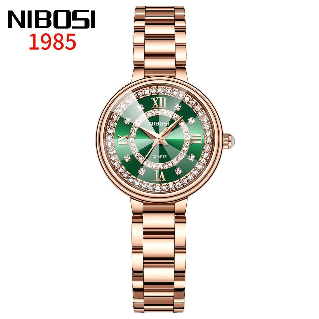 NIBOSI Diamond Dial Quartz Watch for Women Fashion Elegant Ladies Watches Stainless Steel Waterproof Women's Wristwatch