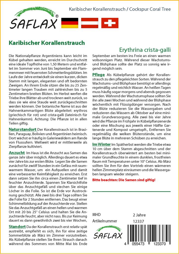 SAFLAX Cockspur Coral Tree - 6 Seeds - Erythrina Crista Galli