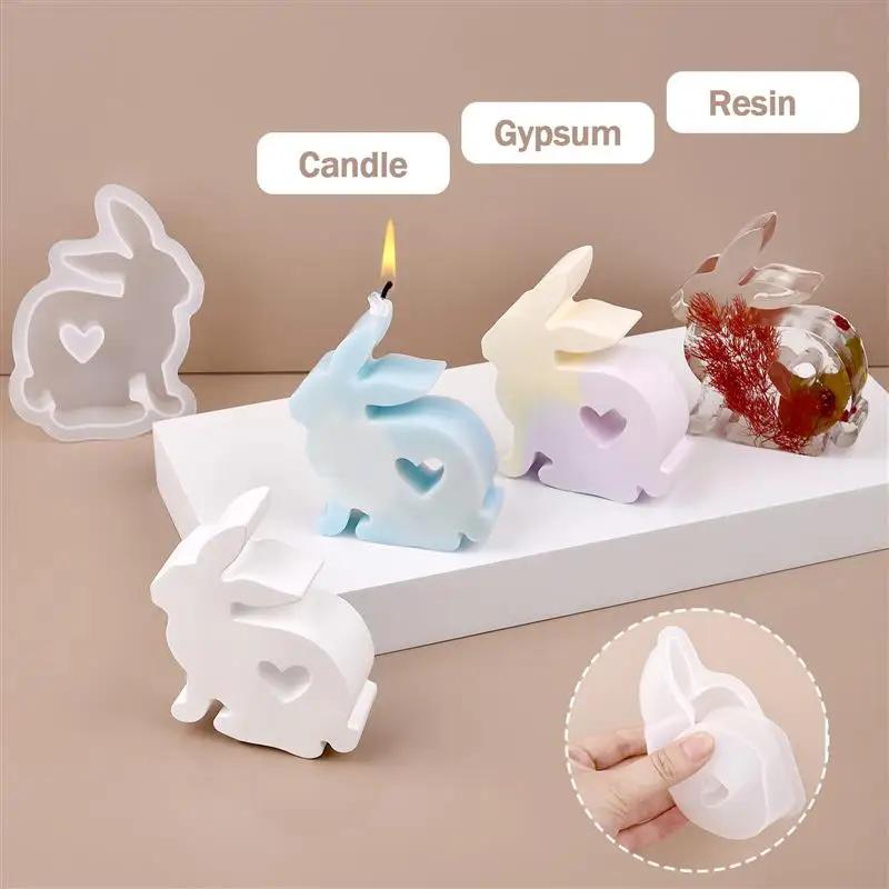 Cute Rabbit Silicone Candle Mold for Aromatherapy Easter Bunny Shape Gypsum Soap Car Mounted Incense Expanding Mold