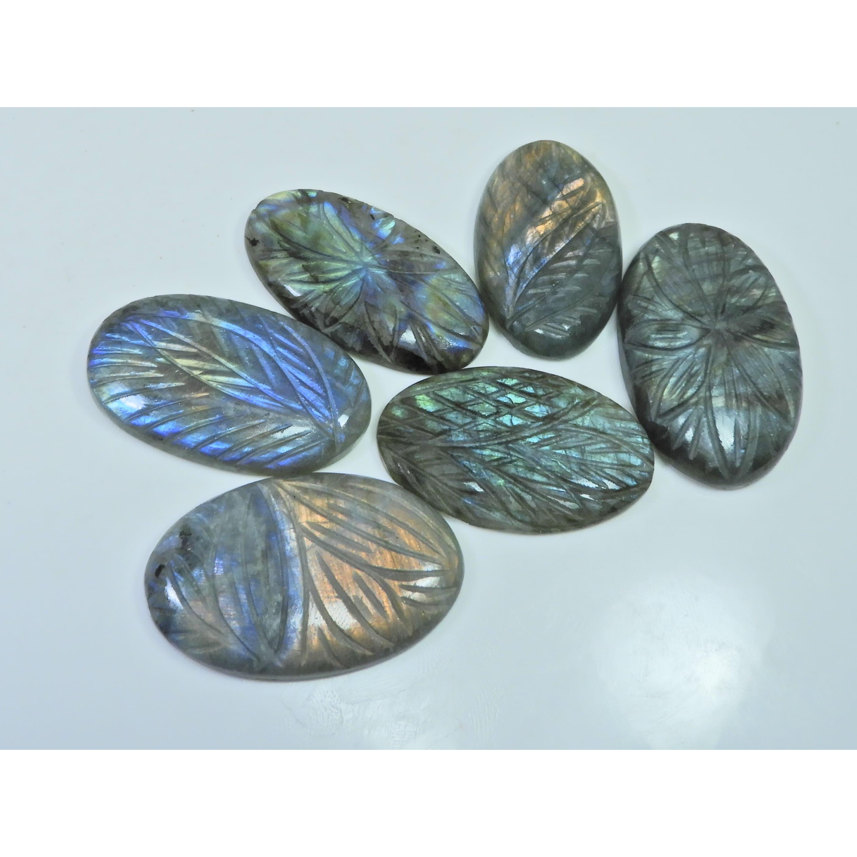 394Cts. Natural Labradorite Carving Oval Cabochon Loose Gemstone 06Pcs Lot LL-1136