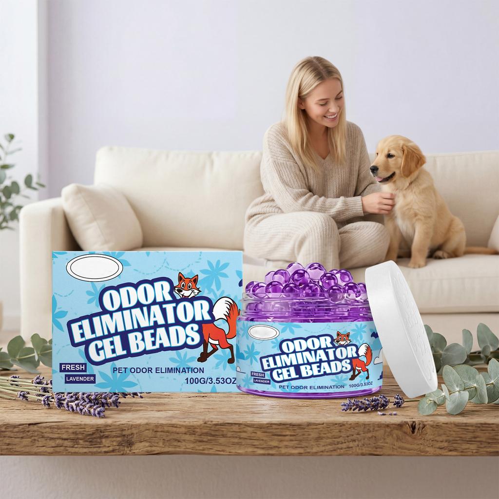 100ml Pet Odor Eliminator Gel Beads - Long-Lasting Lavender Scent Freshener For Home, Car & Pet Areas, Safe & Odor Neutralizer