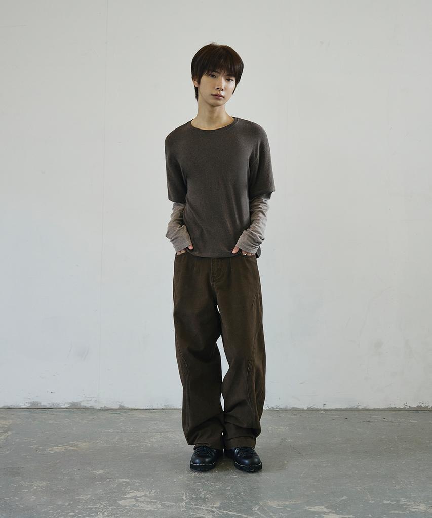 Seukeulaeteulpigsel Layered Border Long Sleeve [Brown]