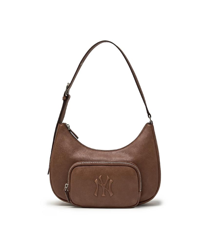Mlb Basic Vintage Logo Hobo Bag Ny (Brown)