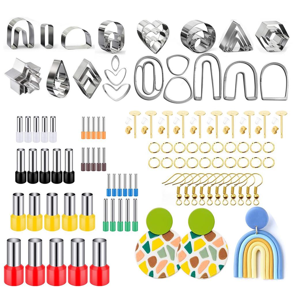 126-Piece DIY Polymer Clay Earring Kit: Stainless Steel Cutters, Earring Cards, Ear Hooks & Geometric Shapes