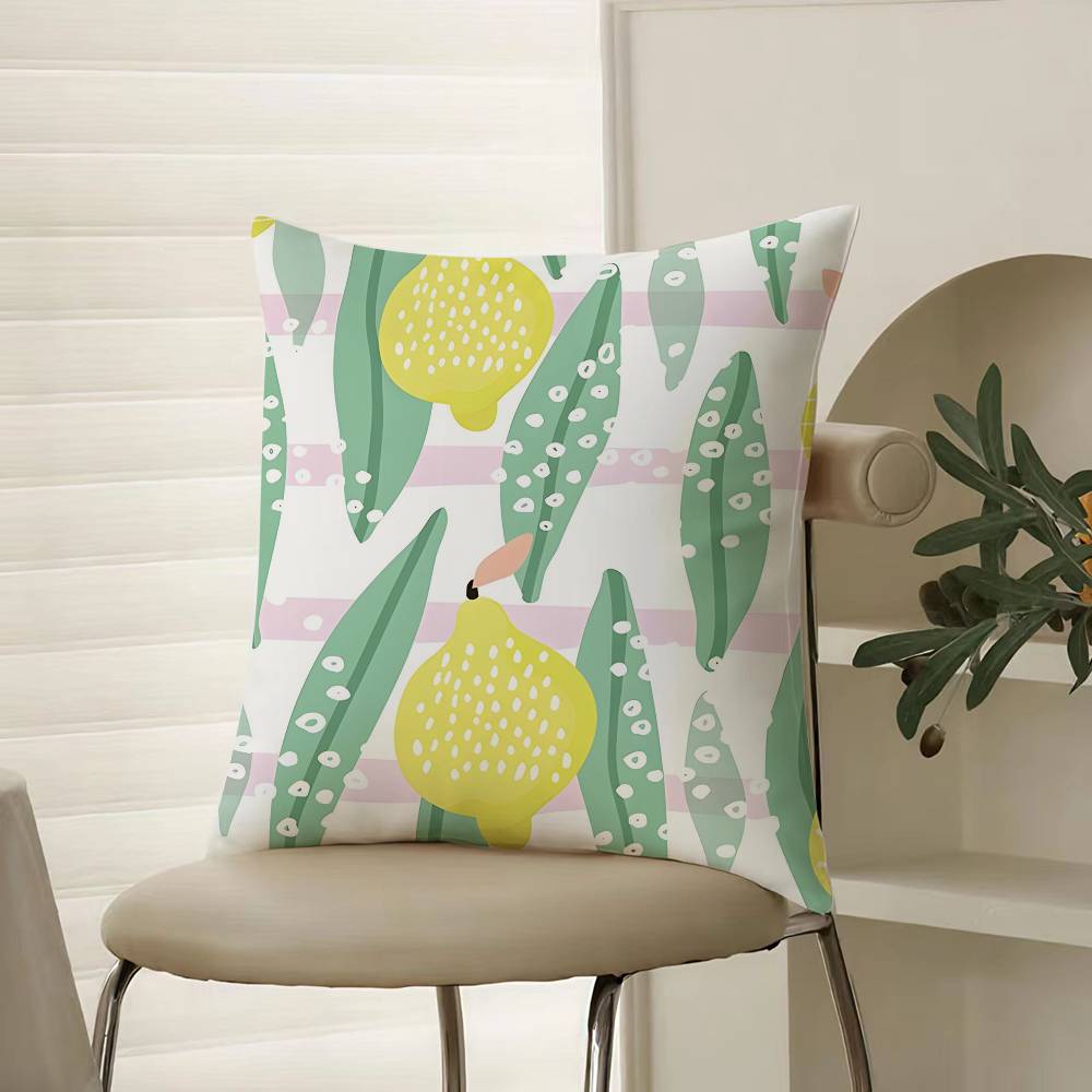 Full Print Pattern of Fruits Pillow Case Comfort Sofa Bed Silky Elegant Invisible Zipper Decorative Cushion Cover