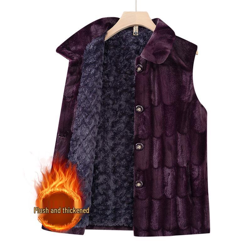 Women's Plus Velvet Faux Mink Fur Vest - Warm, Thickened Cape for Middle-Aged and Elderly Moms