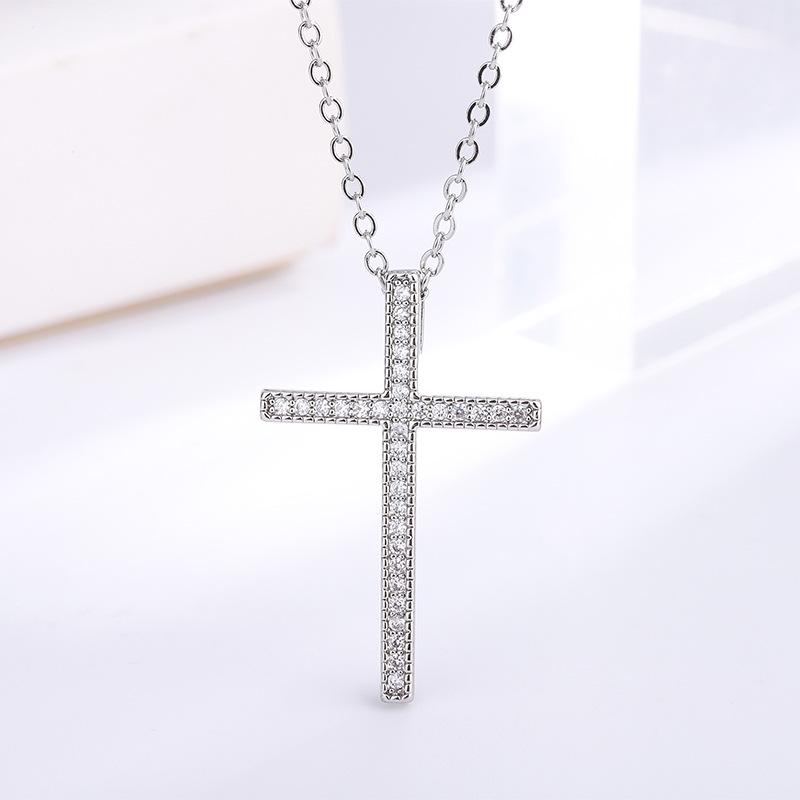 White Gold Plated Cross Pendant Necklace - Tarnish Resistant, Micro-Set Jewelry, Christmas Gift