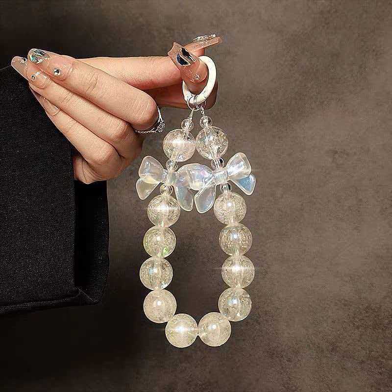 Telefon Anti-Verlust-Lanyard Schlüssel Kurzer Handgelenk-Anhänger Bunter Macaron-Anhänger mit runder Perle Damen-Handkette Handy-Lanyard