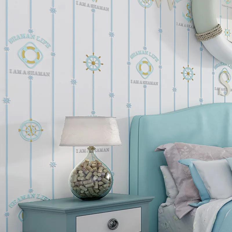 Embossed Star Moon Self Adhesive Wallpapers Home Decoration Mediterranean Boys Girls' Bedroom Self Adhesive Wallpaper