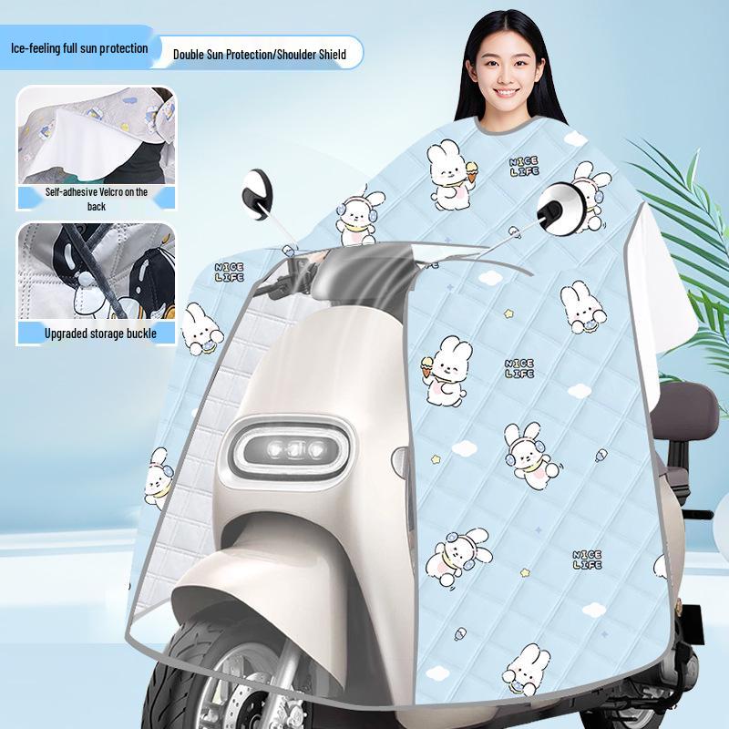 Electric Vehicle Full Coverage Windshield Cape - Ice Silk, Waterproof, Windproof Summer Cover for Motorcycles