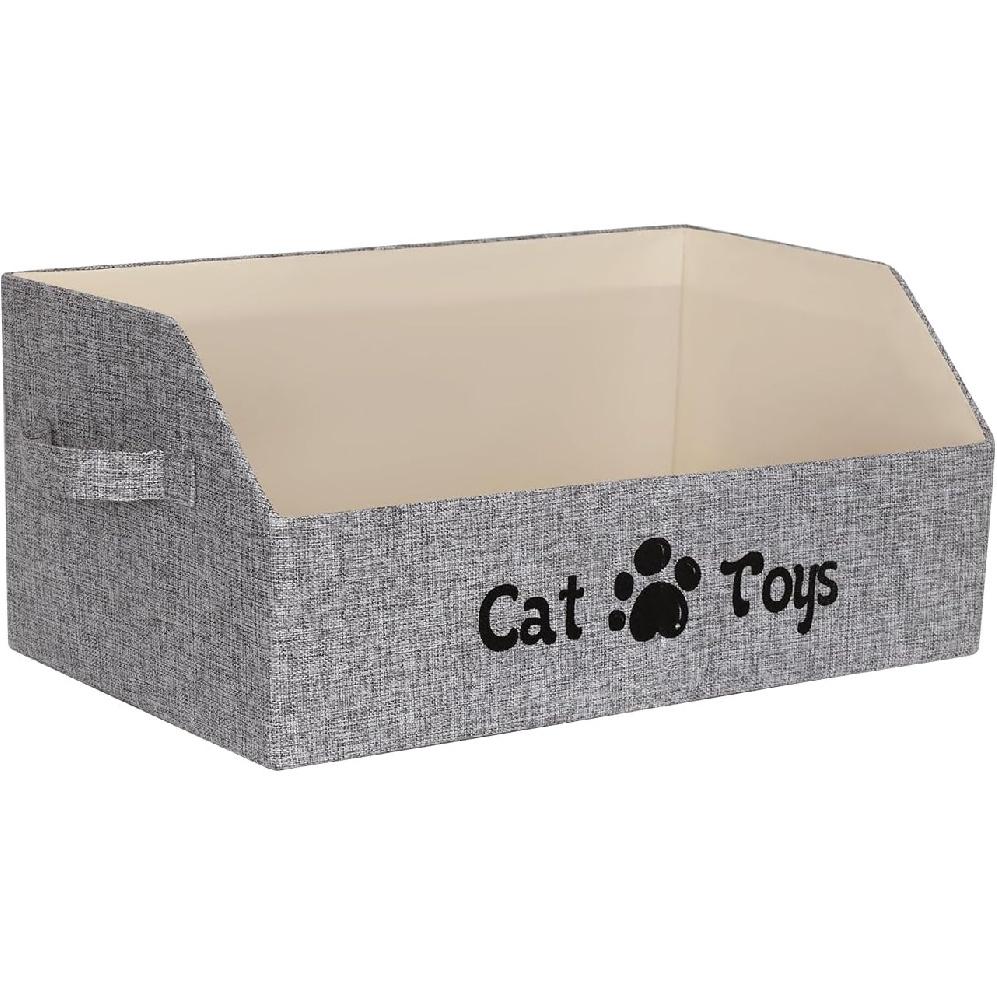 19.7 in Cat Toy Bin, Cat Toy Storage Box Kitten Toy Basket Collapsible Pet Supplies Storage Chest Holder Organizer with Handles for Organizing Dogs