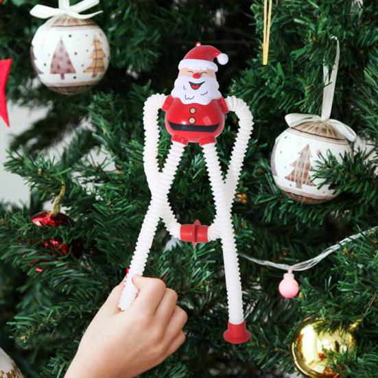 4 Piezas Decoración Colgante de Tubo Telescópico Navideño Papá Noel Reno Muñeco de Nieve Pan de Jengibre Ventosa Juguete Fidget de Tubo Ornamento para Fiesta de Vacaciones