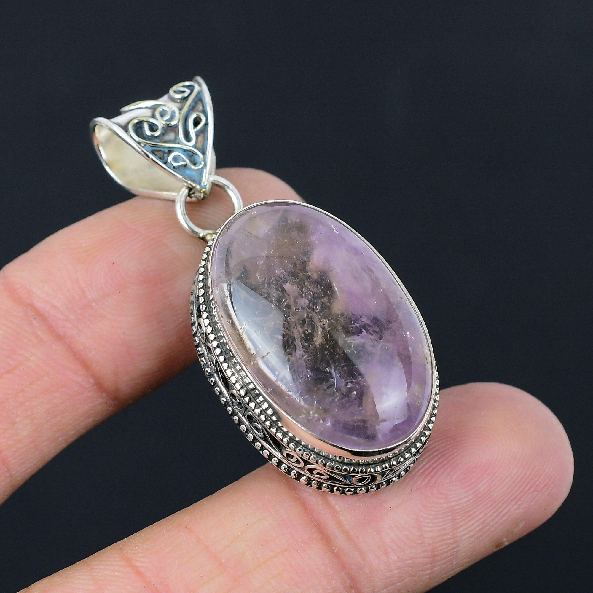 Daughters Day Sale Oval Star Amethyst Gemstone Sterling Silver Pendant Jewelry