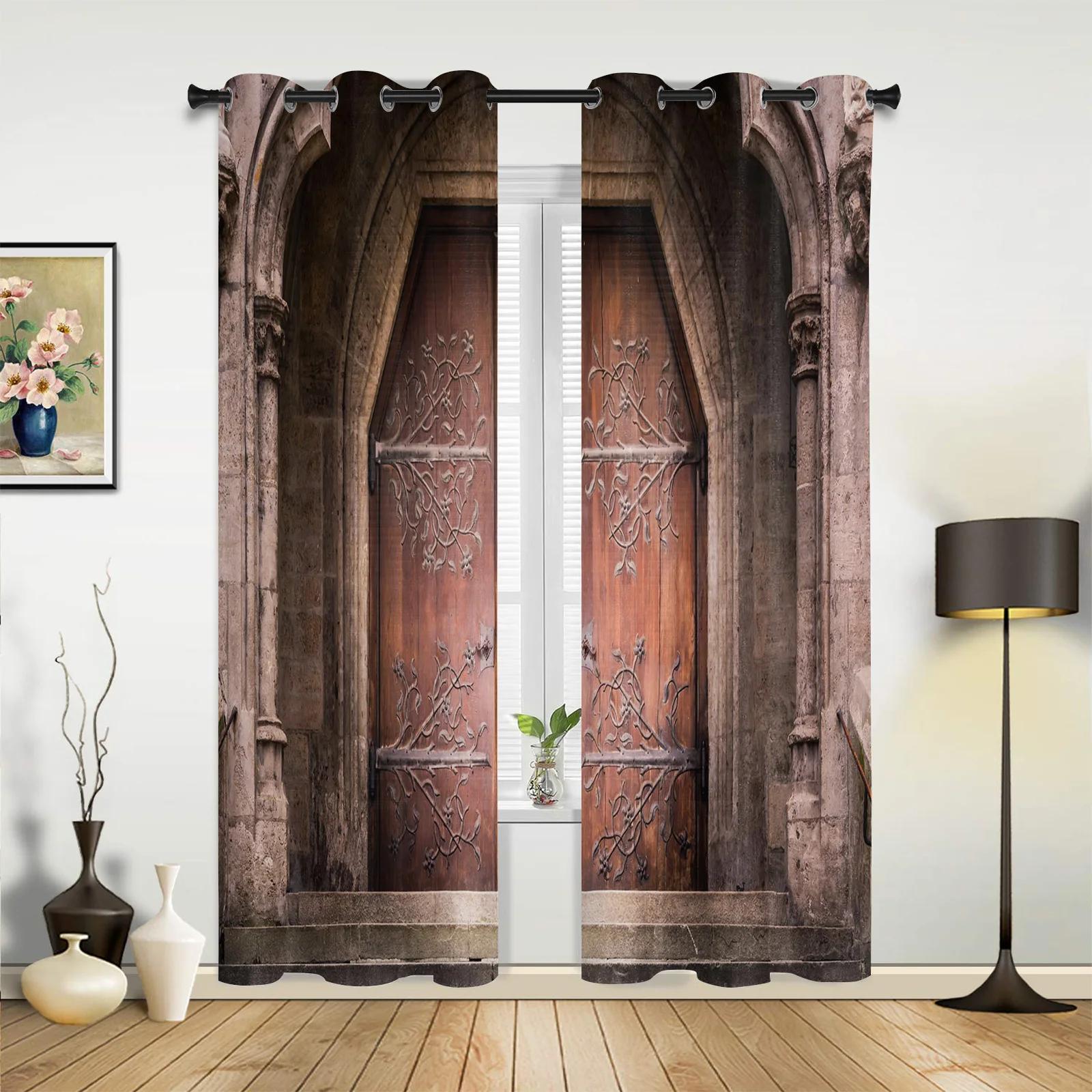 

Коричневый Деревянный Дверь Каменный Кирпич Ретро Оконные Шторы Домашнее Украшение Гостиная Шторы Детская Комната Cortinas Для Кухни Спальни 135W x 230H(cm) x2