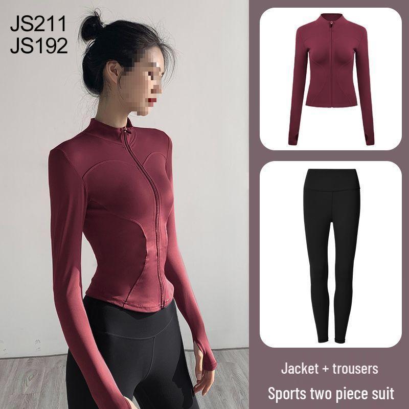 Women's Quick-Dry Yoga Suit: Stand Collar Jacket & Long Sleeve Top for Running & Pilates