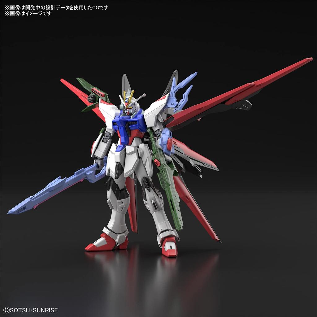 Plastikový model HG Gundam Breaker Battlogue Gundam Perfect Strike Freedom v měřítku 1/144, barevně kódovaný.