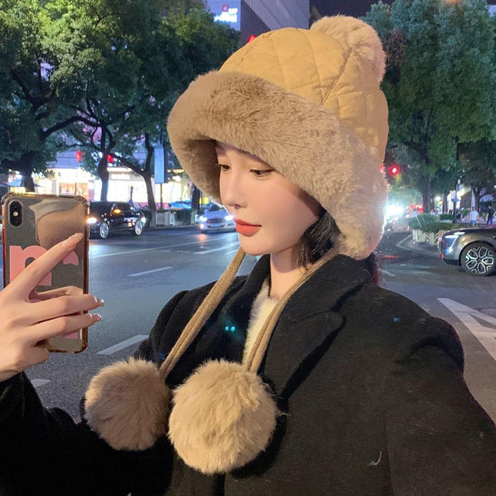 

Thicken Ear Protection Hat Outdoor Lei Feng Hats New Women Plush Earflap хакі