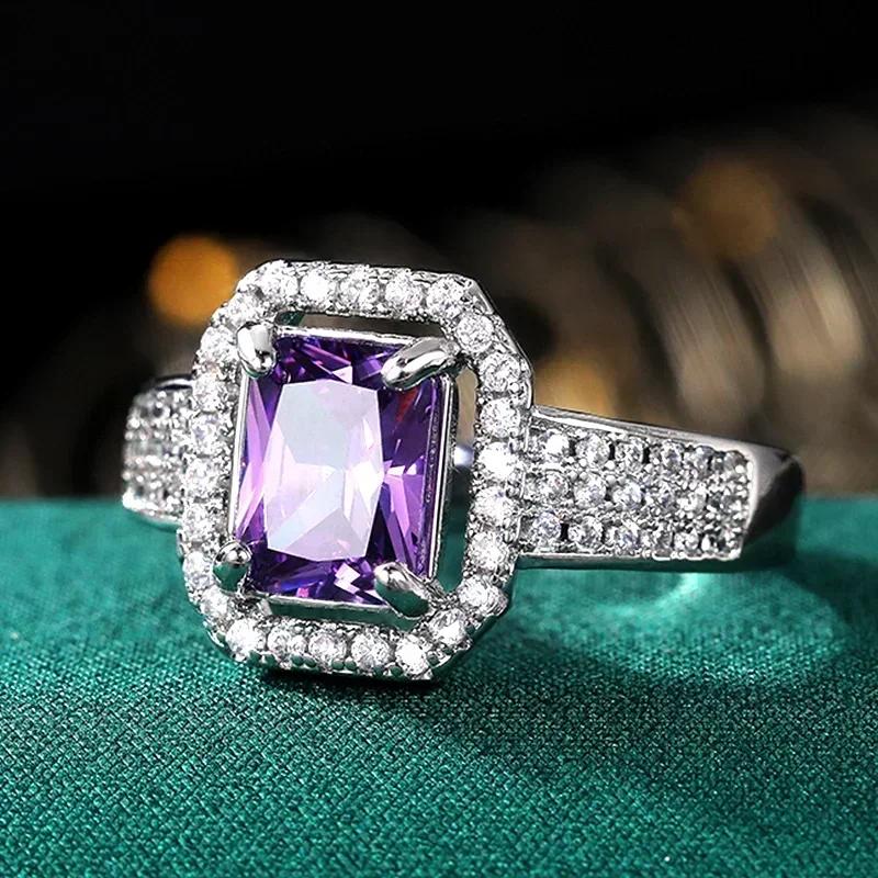 

2026 New Gorgeous Women s Gift Square Purple Stone Set Simple Ring Fashion Design Elegant Exquisite Accessories 6