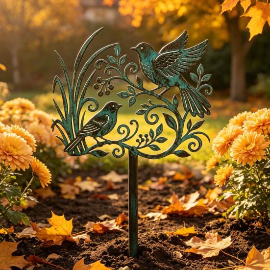 Courtyard Landscape Ornament Metal Bird Garden Stake, Weather Resistant Iron Yard Art Ornament, Decorative Stake Retro Patina Finish Sign for Outdoor