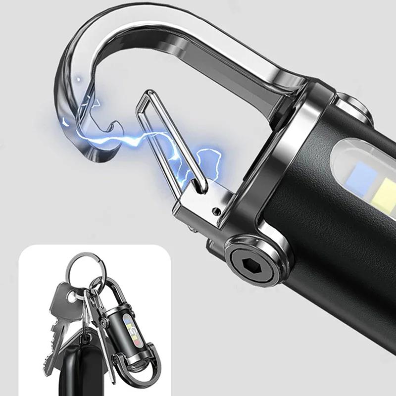 Cob Work Light Type-C Rechargeable Led Flashlight Keychain Hanging Portable Light Keyring Camping Pocket Lamp For Outdoor